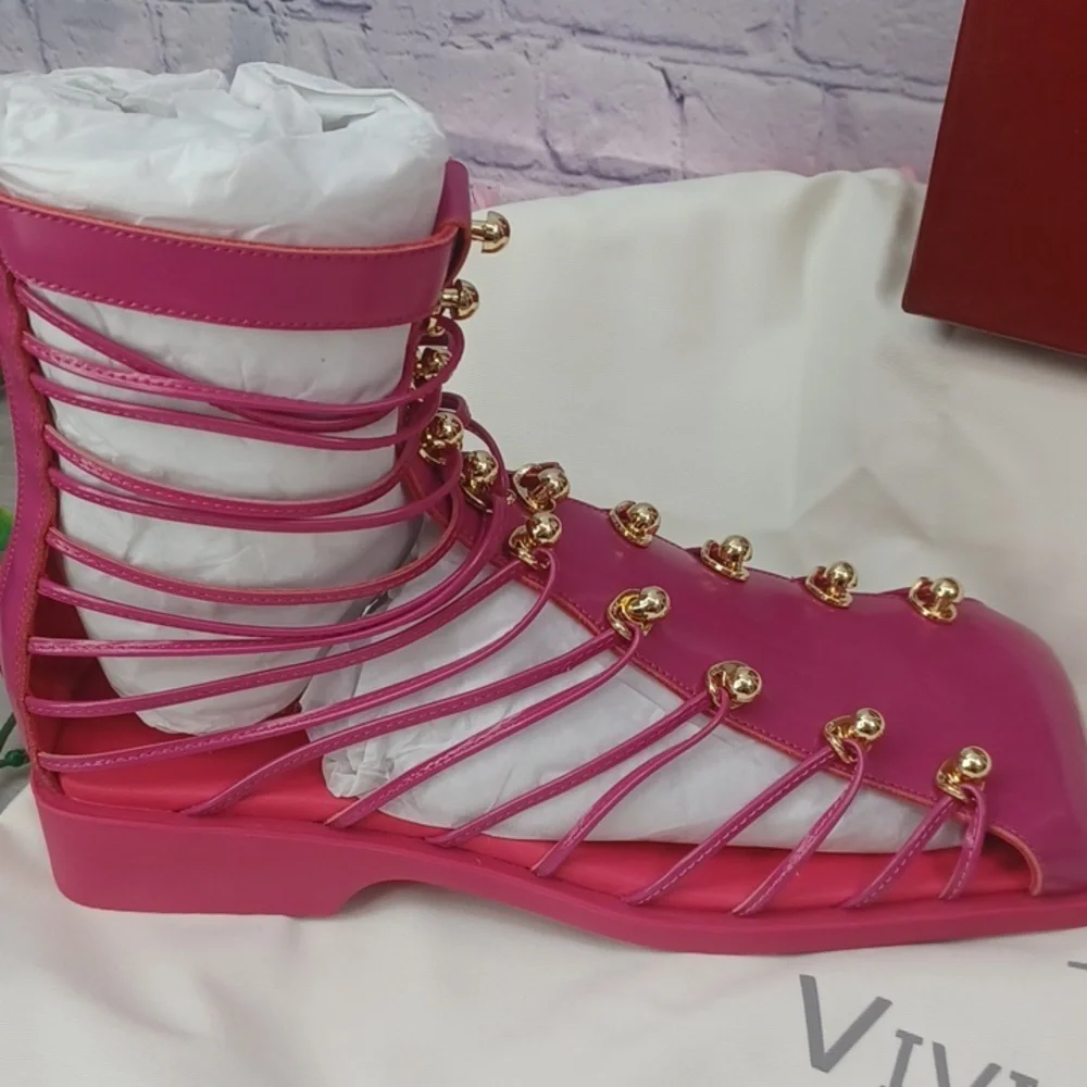 Vivienne Hu VHNY Leather Cage Sandals Fuchsia NIB